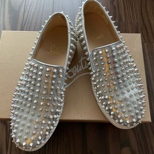 Christian Louboutin silver flat sneaker with spike 38.5